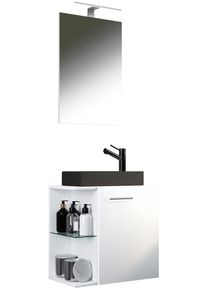 Waschtisch Vcm "3-tlg Waschtisch Hausa Spiegelschrank Schwarz", wei&szlig;, B:52cm T:34cm, Schr&auml;nke, Waschtisch