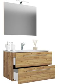 Waschtisch Vcm "3-tlg. Waschplatz Waschtisch Badinos Schublade SP", braun (honig, eiche), B:60cm T:46cm, Waschtische, Waschtisch