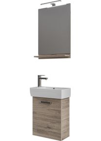 Badm&ouml;bel-Set SAPHIR "4-teilig, mit Spiegel und Leuchte", sanremo eiche terra quer nachbildung, B:50cm H:200cm T:25cm, Kastenm&ouml;bel-Sets, Badm&ouml;bel-Set