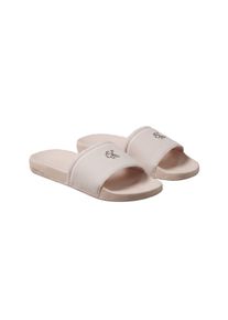 Pantolette Calvin Klein "ESS SLIDE CANVAS HDW", Damen, Gr. 42, hellgrau, Textil, Basic, Schuhe Pantolette, Strandschuh, Badeschuh, Flat mit Logo