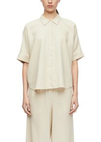 Hemdbluse comma, Damen, Gr. 46, oat milk, Web, Obermaterial: 55% Leinen, 45% Lyocell, unifarben, l&auml;ssig geschnitten h&uuml;ftbedeckend, Rundhals, abgesteppte Kante, Blusen Hemdbluse, aus einem Leinenmix