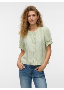 V&eacute;ro Moda Kurzarmbluse VERO MODA "VMNATALI 2/4 LACE SHORT TOP WVN NOOS", Damen, Gr. M, fog gr&uuml;n, Web, Obermaterial: 100% Baumwolle, unifarben, regular fit normal, Rundhals, Blusen Kurzarmbluse, Baumwolle, regular fit