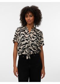 V&eacute;ro Moda Kurzarmbluse VERO MODA "VMMENNY TIE SS SHIRT WVN GA", Damen, Gr. L, silber lining aop:calli, Web, Obermaterial: 100% Viskose, bedruckt, relaxed fit taillenlang, Blusen Kurzarmbluse, Viskose, relaxed fit