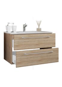 Waschtisch Vcm "2-tlg. Waschplatz Waschtisch Badinos 2 Schublade", braun (sonoma, eiche), B:80cm T:46cm, Waschtische, Waschtisch
