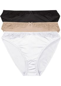Slip bonprix "Slip mit Spitze (3er Pack)", Herren, Gr. 48/50 (XL), 3 Stk., schwarz (schwarz, wei&szlig;, kreidebeige), Obermaterial: 86% Polyester, 14% Elasthan. Spitze: 75% Polyamid, 15% Viskose, 10% Elasthan, Unterhosen Slip, mit zweifarbigem Stickereieinsatz, mit zarter Spitze, 3er Pack