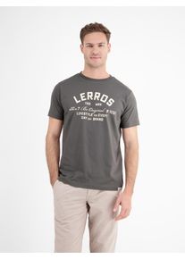 T-Shirt Lerros, Herren, Gr. L, grau (basalt grau), Web, Obermaterial: 100% Baumwolle, bedruckt, regular fit taillenbedeckt, Rundhals, Shirts T-Shirt, mit Logo Print