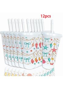 12pcs/pack Shell Bow Pearl Chain Pattern 26oz Colored Plastic Party Cold Drink Cup for Back-to-school Birthday Gift
