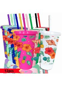 12pcs/pack Flower Shell Pineapple Pattern 26oz Colored Plastic Party Cold Drink Cup for Back-to-school Birthday Gift