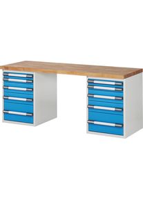 Werkbank, Baukastensystem Serie 7000, 10 Schubladen, BxT 2000 x 700 mm eurokraft pro