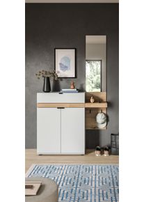 Garderoben-Set Home Affaire "Oran", grau, B:110cm H:194cm T:37cm, Holzwerkstoff, Kastenm&ouml;bel-Sets, Garderoben-Set, Oran, Evoke Oak, Grau, Garderobenset, Schrank, Spiegel, Flurm&ouml;bel