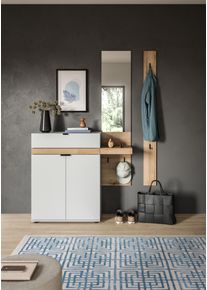 Garderoben-Set Home Affaire "Oran", grau, B:148cm H:194cm T:37cm, Holzwerkstoff, Kastenm&ouml;bel-Sets, Garderoben-Set, Oran, Evoke Oak, Grau, Garderobenset, Schrank, Spiegel, Paneelhaken