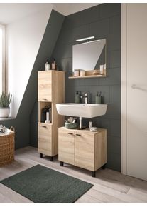 Badm&ouml;bel-Set Welltime "Tampa, Breite 102cm, 3-teilig", braun (eiche sonoma nachbildung), B:102cm H:186cm T:33cm, Holzwerkstoff, Kastenm&ouml;bel-Sets, Badm&ouml;bel-Set, Waschbeckenunterschrank, Spiegel, Hochschrank