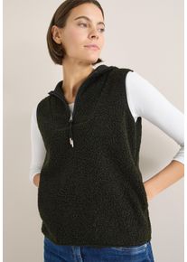 Fellweste Cecil, Damen, Gr. L (42), raw khaki, Pl&uuml;sch, Obermaterial: 100% Polyester, unifarben, normal h&uuml;ftbedeckend, Rundhals, Westen Fellweste, Teddy-Weste mit Troyerkragen und Kapuze