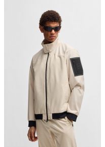 Funktionsjacke BOSS Green "J Larzac", Herren, Gr. L, beige (open beige284), Web, Obermaterial: 100% Polyester, unifarben, regular fit h&uuml;ftlang, hoch geschlossener Ausschnitt, weit elastischer Bund kontrastfarben, Jacken Funktionsjacke, mit &Auml;rmeltasche