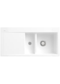 Villeroy & Boch Villeroy und Boch Subway Fl&auml;chenb&uuml;ndige Sp&uuml;le 67121FKG Becken rechts, mit Ablaufgarnitur und Handbet&auml;tigung, Snow White