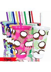 12pcs/pack Coconut Flowers Leaves Patterns 26oz Colored Plastic Party Cold Cups for Back-to-school Birthday Gifts