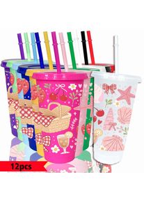 12pcs/pack Cherry Basket Starfish Pattern 26oz Colored Plastic Party Cold Drink Cup for Back-to-school Birthday Gift