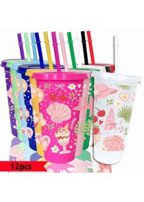 12pcs/pack Shell Cherry Star Pattern 26oz Colored Plastic Party Cold Drink Cup for Back-to-school Birthday Gift