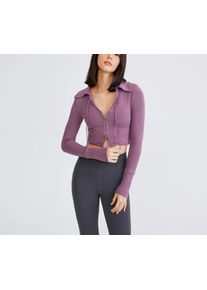 2026 New Short Sexy Crop Sports Jacket for Women, Autumn Slim-Fit Zip-Up Running Long Sleeve Top