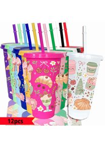 12pcs/pack Cherry Croissant Ice Cream Pattern 26oz Colored Plastic Party Cold Drink Cup for Back-to-school Birthday Gift