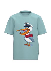 T-Shirt TRIGEMA "TRIGEMA T Shirt mit Pelikan Print", Jungen, Gr. 92, gletscher, Single Jersey, 100% Baumwolle, Rundhals, Shirts T-Shirt