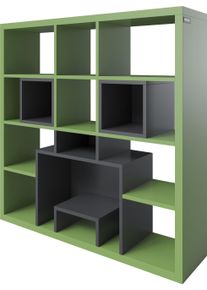 Raumteiler Phoenix, gr&uuml;n, B:132,1cm H:132,1cm T:33cm, Holzwerkstoff, Regale, Raumteiler