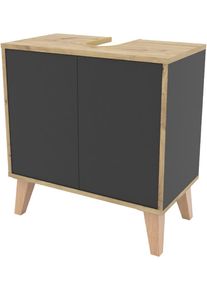 Waschtisch Welltime, basalt grau, B:60cm H:63cm T:32,5cm, ABS-Kunststoff, Holzwerkstoff, Waschtische, Waschtisch