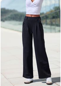 Schlupfhose Lascana "extra Weit mit Bundfalten", Damen, Gr. 52/54, N-Gr, blau (schwarz uni), Obermaterial: 68% Polyester, 30% Viskose, 2% Elasthan, unifarben, Basic, lang, Hosen Schlupfhose, mit Jacquard Strickmuster oder uni schwarz, Topseller