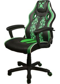 Gaming-Stuhl Phoenix, schwarz, schwarz, B:61cm H:102cm T:62cm, Kunststoff, Metall, Polyester, St&uuml;hle, Gaming-Stuhl, gr&uuml;ne Absetzungen, Racing Chair