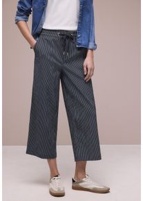Stoffhose Street One "Style Emee", Damen, Gr. 44, L&auml;nge 26, tiefblau, Web, Obermaterial: 57% Baumwolle, 42% Polyester, 1% Elasthan. Futter: 100% Polyester, gestreift, loose fit kn&ouml;chelfrei, Hosen Stoffhose, mit elastischem Bund