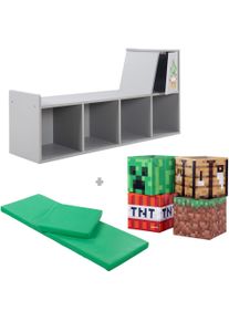 Sitzbank Phoenix "Minecraft Lesebank", grau, grau, B:119cm H:60cm T:30cm, MDF, Polyester, Sitzb&auml;nke, Sitzbank