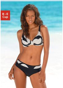B&uuml;gel-Bikini Lascana, Damen, Gr. 42, Cup E, schwarz (schwarz, bedruckt), Polyamid, Colorblocking, bedruckt, Bikini-Sets B&uuml;gel-Bikini, seitlich extra h&ouml;her geschnitten, verstellbare Tr&auml;ger