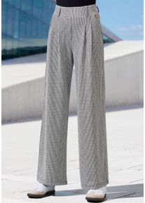 Schlupfhose Lascana "extra Weit mit Bundfalten", Damen, Gr. 52/54, N-Gr, blau (schwarz kariert), Obermaterial: 65% Polyester, 31% Viskose, 4% Elasthan, Jacquardmuster, Minimalmuster, Basic, lang, Hosen Schlupfhose, mit Jacquard Strickmuster oder uni schwarz, Topseller