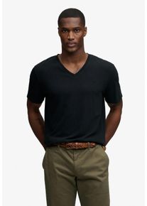 Rundhalsshirt Superdry "CLASSIC COTTON LINEN VEE", Herren, Gr. S, jet schwarz, Single Jersey, Obermaterial: 80% Baumwolle, 20% Leinen, unifarben, relaxed fit normal, Rundhals, Shirts Rundhalsshirt, aus tollem Baumwoll-Leinen-Mischgewebe