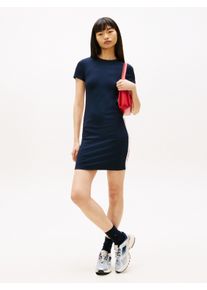 Jerseykleid Tommy Jeans "TJW BODYCON TAPE DRESS", Damen, Gr. XS (34), N-Gr, schwarz night navy, Jersey, Obermaterial: 70% Viskose, 25% Polyester, 5% Elasthan, unifarben, figurbetont h&uuml;ftlang, Rundhals, Kleider Jerseykleid, mit seinem klassischen, schlichten Design