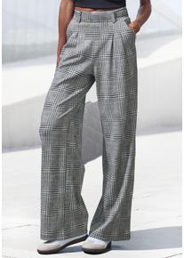 Schlupfhose Lascana "extra Weit mit Bundfalten", Damen, Gr. 52/54, N-Gr, blau (glencheck, karo), Obermaterial: 60% Viskose, 39% Polyester, 1% Elasthan, Jacquardmuster, kariert, Basic, lang, Hosen Schlupfhose, mit Jacquard Strickmuster oder uni schwarz, Topseller