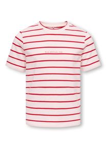 T-Shirt KIDS Only "KOGHELLE LIFE S/S STRIPE REG. TOP JRS", M&auml;dchen, Gr. 158/164, tomato print:cloud dancer, print nice, Jersey, Obermaterial: 100% Baumwolle, geringelt, gestreift, figurbetont normal, Rundhals, Shirts T-Shirt