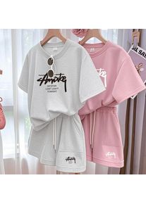 New Women's Plus-size Set Adult Short-sleeve and Shorts Two-piece Set Children's Loose Casual Set Women's T-shirt and Shorts Set