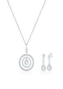 Ohrring und Ketten Set Elli Premium "Schmuckset Tropfen Zirkonia Wei&szlig; 925 Sterling Silber" Gr. 45, silber, Schmuck_Sets, Damen, Blacklist, Silber 925 (Sterlingsilber), Ohrring und Ketten Set