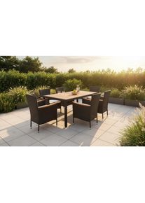 Ambia Garden Gartentischgruppe, Schwarz, Akaziefarben, Holz, Metall, Kunststoff, Textil, Akazie, massiv, rechteckig, rund, Gartenm&ouml;bel, Gartengarnituren, Gartenm&ouml;bel-Sets