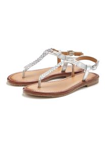Zehentrenner Vivance "Sandalette, Sommerschuh, Sandale", Damen, Gr. 42, silberfarben, Obermaterial: 100% Schafsleder. Decksohle: 100% Schafsleder. Futter: 100% Schafsleder. Laufsohle: 100% Synthetik, Flechtoptik, geflochten, unifarben, Basic, Schuhe Zehentrenner, NEU aus Leder mit Flecht-Optik