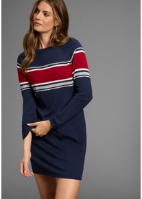 Strickkleid Laura Scott, Damen, Gr. 48, N-Gr, blau (marine), Feinstrick, Obermaterial: 50% Viskose, 28% Polyester, 22% Polyamid, clean, mehrfarbig, figurbetont mini, Rundhals, Rippb&uuml;ndchen, Kleider Strickkleid, in figurnaher Form mit Zierstreifen