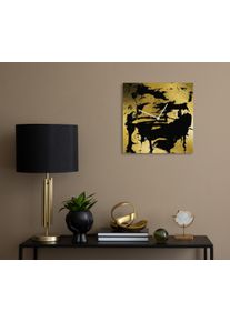 Wanduhr queence "Abstraktes Muster, Blattgold Applikationen", schwarz, B:30cm H:2cm T:30cm, Wanduhren, Wanduhr, Uhr, ger&auml;uschlos, gold, Blattgold, handarbeit