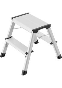 Trittleiter Hailo "D60 StandardLine", grau (aluminiumfarben, schwarz), B:41cm H:47cm L:19cm, Aluminium, Kunststoff, Leitern, Trittleiter, Aluminium