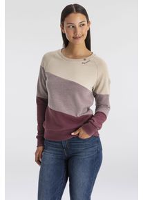 Sweater Ragwear "JOHANKA BLOCK", Damen, Gr. L, lila (mauve), Sweatware, Obermaterial: 65% Baumwolle, 35% Polyester, kontrastfarbene Details, mehrfarbig, regular fit h&uuml;ftlang, Rundhals, Raglan&auml;rmel Rippb&uuml;ndchen, Sweatshirts Sweater, Crew Neck im Color-Blocking Design