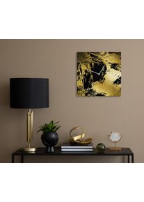 Wanduhr queence "Abstrakt, Blattgold Applikationen", schwarz, B:30cm H:2cm T:30cm, Wanduhren, Wanduhr, Uhr, ger&auml;uschlos, gold, Blattgold, handarbeit