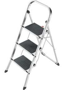 Trittleiter Hailo "K70 StandardLine", grau (aluminiumfarben, schwarz), B:48cm H:106cm L:6cm, Aluminium, Gummi, Stahl, Leitern, Trittleiter, zusammenklappbar