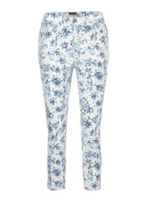 2-in-1-Hose GOLDNER "Kurzgr&ouml;&szlig;e Druckhose mit ausgefallenem Blumenmuster", Damen, Gr. 23, K-Gr, blau (blau, grau, gemustert), Obermaterial: 68% Baumwolle CO. 29% Polyester PES. 3% Elasthan EL., normal, Hosen 2-in-1-Hose, Modischer 5-Pocket Stil