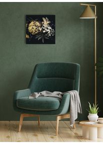 Wanduhr queence "Strau&szlig; mit Rosen, Blattgold Applikationen", schwarz, B:30cm H:2cm T:30cm, Wanduhren, Wanduhr, Uhr, ger&auml;uschlos, gold, Blattgold, handarbeit, Blume, Rose