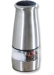 Salz-/Pfefferm&uuml;hle Kesper, silber (silberfarben), B:6,5cm H:17,5cm T:6cm, K&uuml;chenm&uuml;hlen, Salz-/Pfefferm&uuml;hle, batteriebetrieben